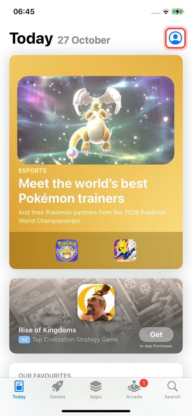 App Store profile icon and sign-in