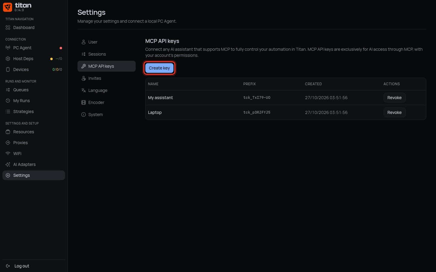 Create key button